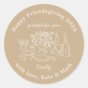 Sticker Rond Cadeau de Friendsgiving de l'automne rustique beig