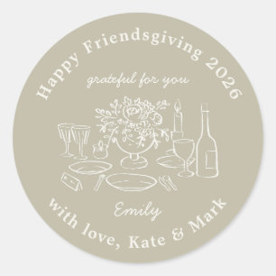 Sticker Rond Cadeau de Friendsgiving de style rustique d'automn