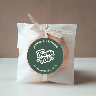 Sticker Rond Cadeau de Mariage Calligraphie Vert Sauge Merci