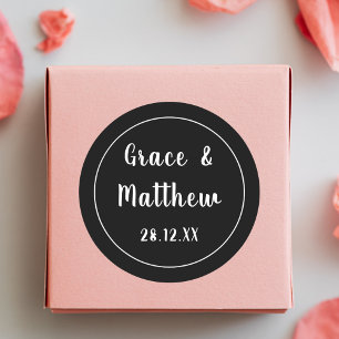 Sticker Rond Cadeau de Mariage Classique Élégant Noir et Blanc