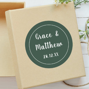 Sticker Rond Cadeau de Mariage Classique Élégant Vert Émeraude