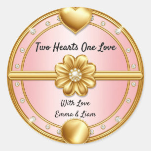 Sticker Rond 🌸 Cadeau de mariage Cœur en Or Rose 💖
