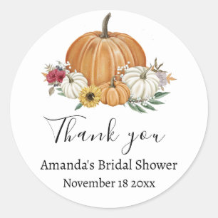 Sticker Rond Cadeau de mariage d'automne de citrouille