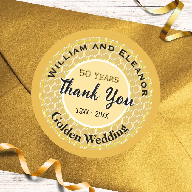Sticker Rond Cadeau de mariage de 50 ans de mariage Merci (A sticker for a 50th (Golden) Wedding Anniversary with Thank You message, for envelopes, favors etc.)