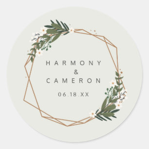 Sticker Rond Cadeau de mariage en feuillage à cadre géométrique