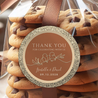 Sticker Rond Cadeau de mariage en or et en terre cuite