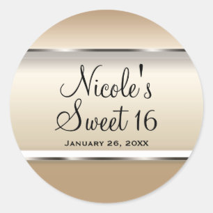 Sticker Rond Cadeau de mariage glamour or et argent pour fête d