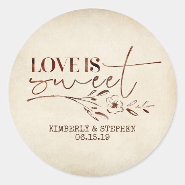 Sticker Rond Cadeau de mariage Love is Sweet (Devant)