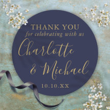 Cadeau de mariage Navy Blue Gold Signature Remerci
