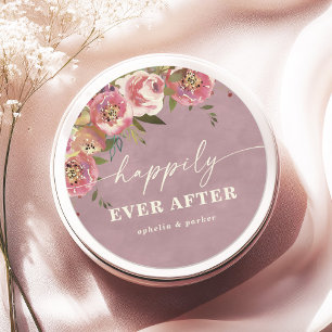 Sticker Rond Cadeau de mariage Ophelia Chic Rose Happily Ever A