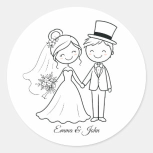 Sticker Rond Cadeau de mariage original avec personnage bâtonne