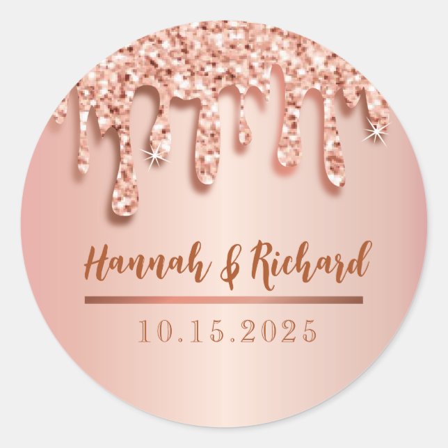 Sticker Rond Cadeau de mariage paillettes scintillantes rose go (Devant)
