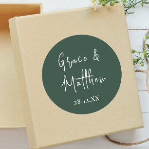 Sticker Rond Cadeau de Mariage Personnalisé Vert Émeraude Class