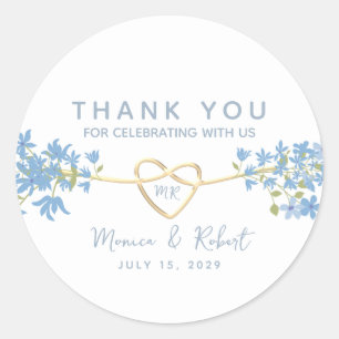 Sticker Rond Cadeau de mariage poussiéreux bleu Floral Remercie