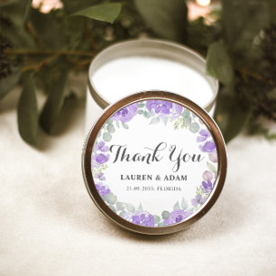Sticker Rond Cadeau de Mariage Remerciement Floral Bohème Viole