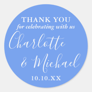 Sticker Rond Cadeau de mariage signature bleu barbeau Merci