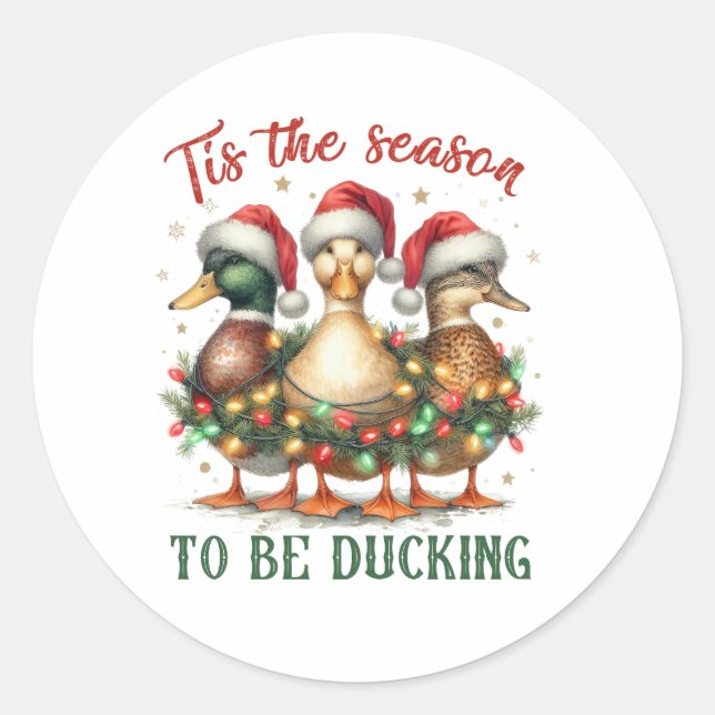 Sticker Rond Cadeau de Noël à être canard (Devant)