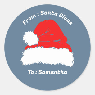 Sticker Rond Cadeau de Noël bleu du Père Noël