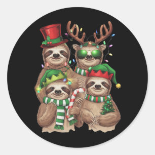 Sticker Rond Cadeau de Noël de paresseux Joyeux Slothmas amateu