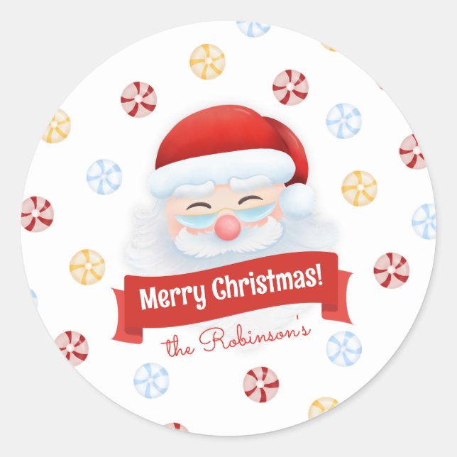 Sticker Rond Cadeau de Noël du Père Noël Rouge mignon (Devant)