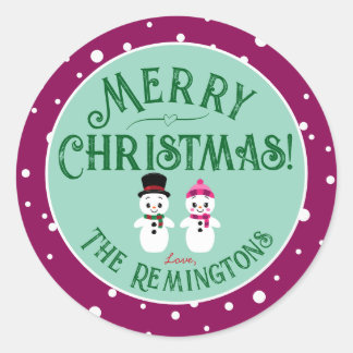 Sticker Rond Cadeau de Noël Festif Bonhomme de Neige Mignon