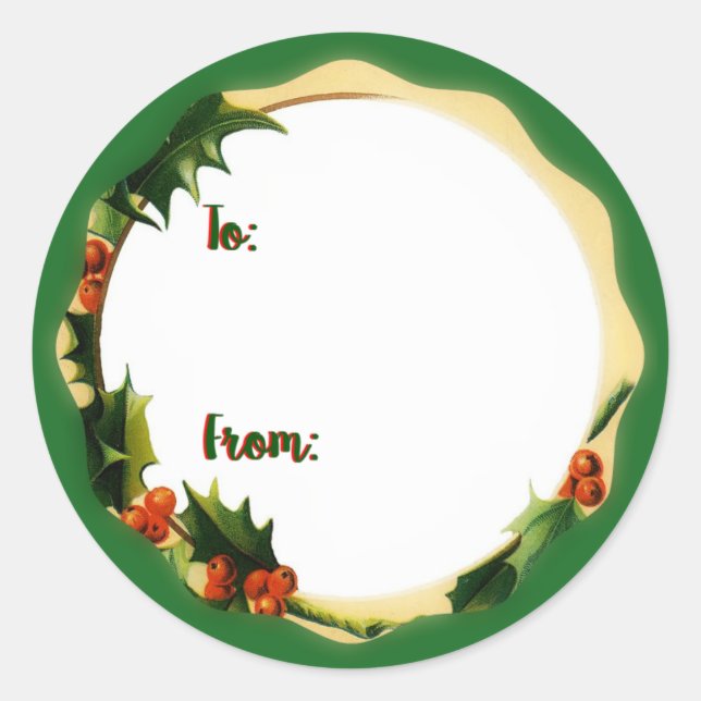 Sticker Rond Cadeau de Noël Holly (Devant)