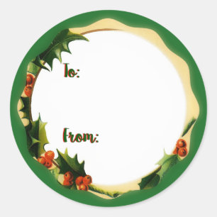 Sticker Rond Cadeau de Noël Holly
