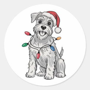 Sticker Rond Cadeau de Noël pour amateur de Miniature Schnauzer