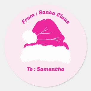 Sticker Rond Cadeau de Noël rose tendre du Père Noël