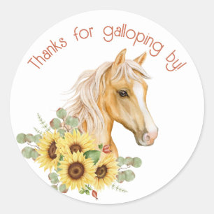 Sticker Rond Cadeau de remerciement de fête du cheval tournesol