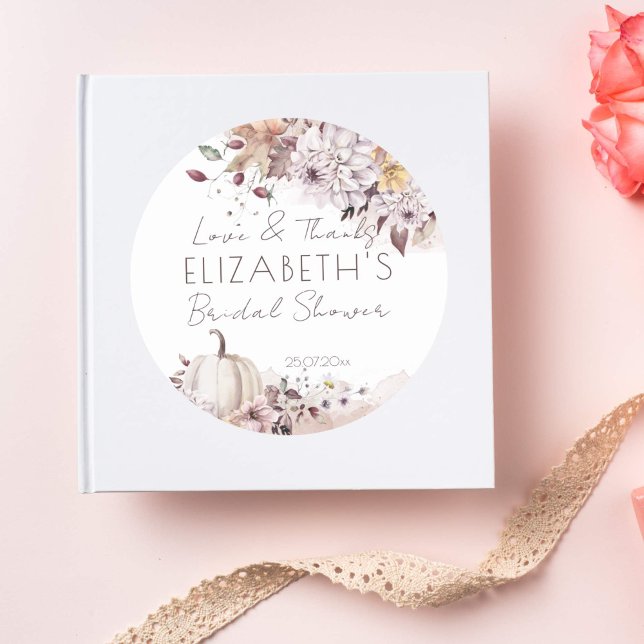 Sticker Rond Cadeau de remerciement de fête prénuptiale d'autom (Fall bridal shower favor gift stickers pumpkin autumn foliage thank you stickers)