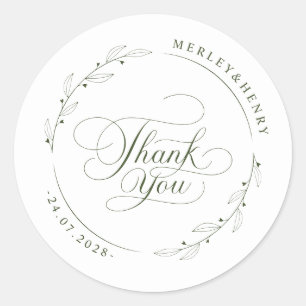 Sticker Rond Cadeau de remerciement de mariage à la verdure mod