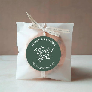 Sticker Rond Cadeau de Remerciement de Mariage Élégant Vert Sau