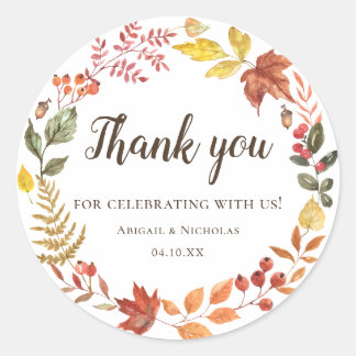 Sticker Rond Cadeau de remerciement de mariage Feuilles d'autom