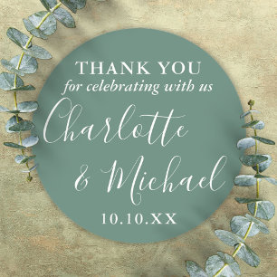Sticker Rond Cadeau de remerciement de mariage signature vert E