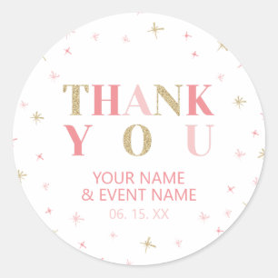 Sticker Rond Cadeau de remerciement Fête Prénatale Étoiles Rose