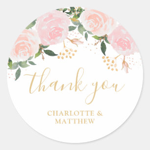 Sticker Rond Cadeau de remerciement floral rose or