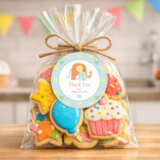 Sticker Rond Cadeau de remerciement pour Baby Shower Eléphant B