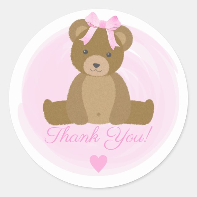 Sticker Rond Cadeau de Remerciement pour une Baby Shower Ourson (Devant)