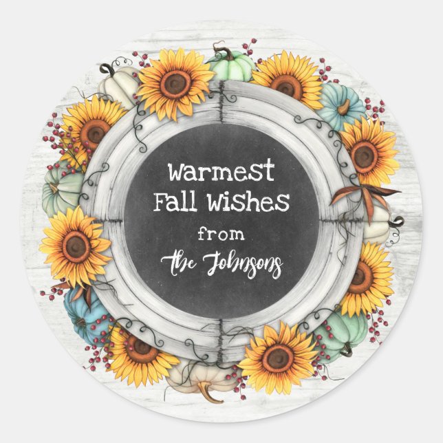 Sticker Rond Cadeau de tournesols de Thanksgiving de chute rust (Devant)