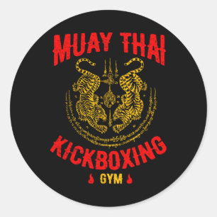 Sticker Rond Cadeau d'entraînement de Muay Thai Kickboxing Gym