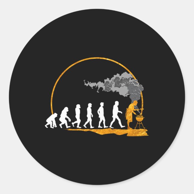 Sticker Rond Cadeau d'impression pour hommes Grilling Evolution (Devant)