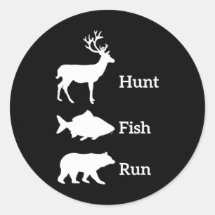 Sticker Rond Cadeau drôle de chasse pêche ours course poisson