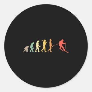 Sticker Rond Cadeau Evolution Ski Rétro Pour Skieurs