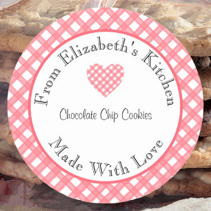 Sticker Rond Cadeau fait maison avec amour Gingham rouge