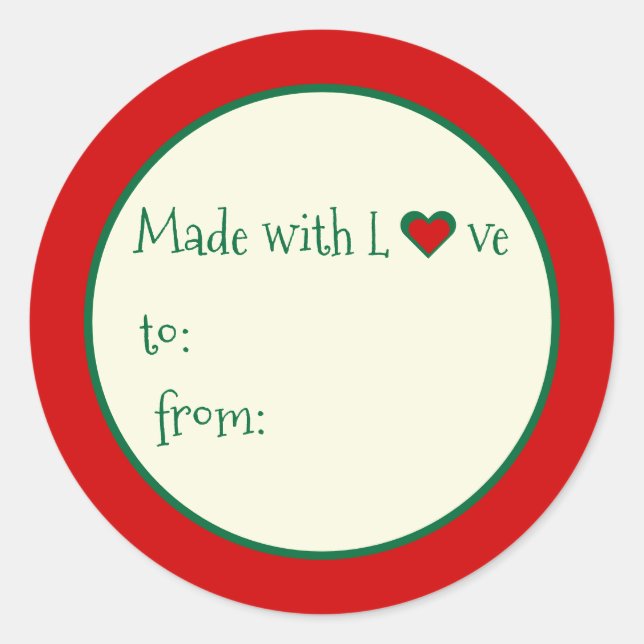 Sticker Rond Cadeau Fantaisiste de Fête Fabriqué avec Amour Écr (Devant)