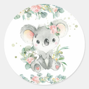 Sticker Rond Cadeau floral rose eucalyptus koala mignon