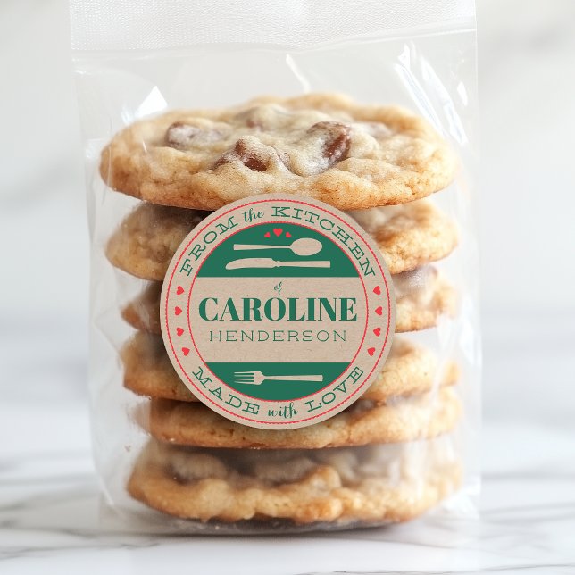 Sticker Rond Cadeau Gourmand de Noël Vert et Rouge Fait avec Am (Créateur téléchargé)