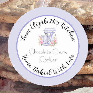 Sticker Rond Cadeau Gourmand Mélangeuse Fleurie Bleue Faite Mai