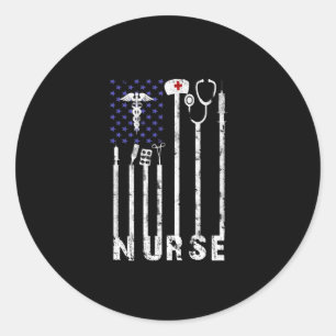 Sticker Rond Cadeau infirmière Infirmière américaine Drapeau